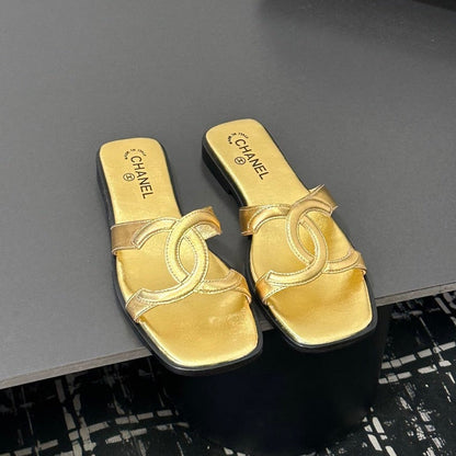 Chanel 2026 Flat Sandal Gold Cowhide