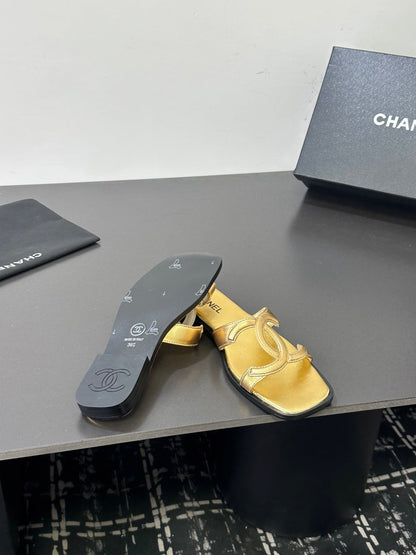 Chanel 2026 Flat Sandal Gold Cowhide