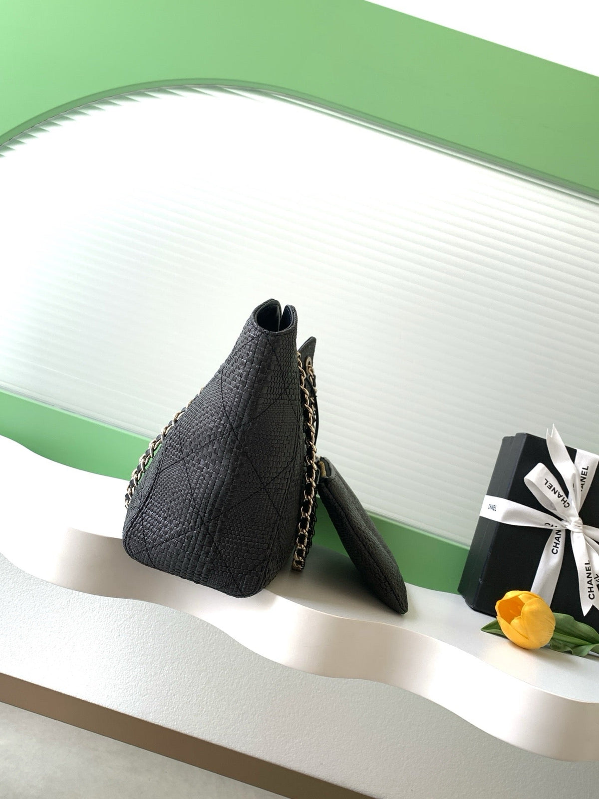 CC 26 Shopping Bag 40cm Black in Straw Woven 155651