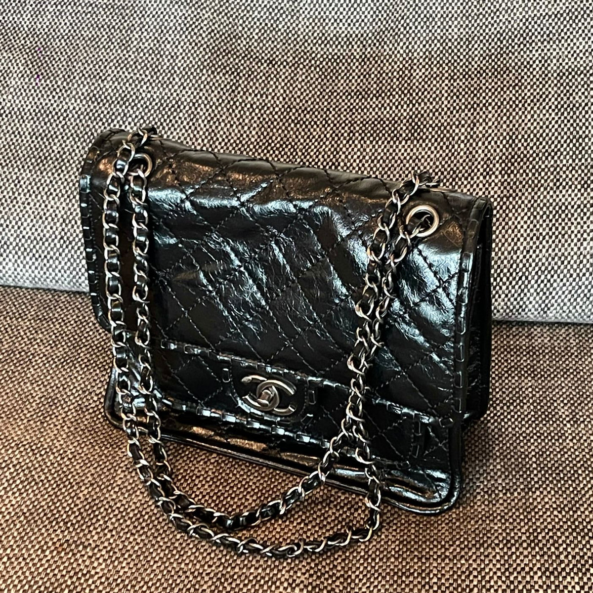 CC Vintage CC Flap Bag 26cm Black Synthetic Leather