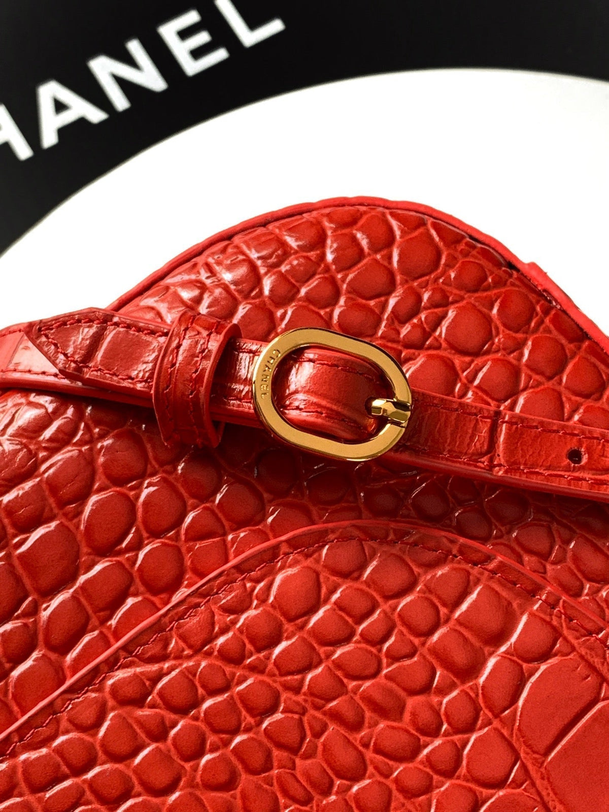 CC Croc Embossed Flap Bag 32cm Red Imported Leather 157999