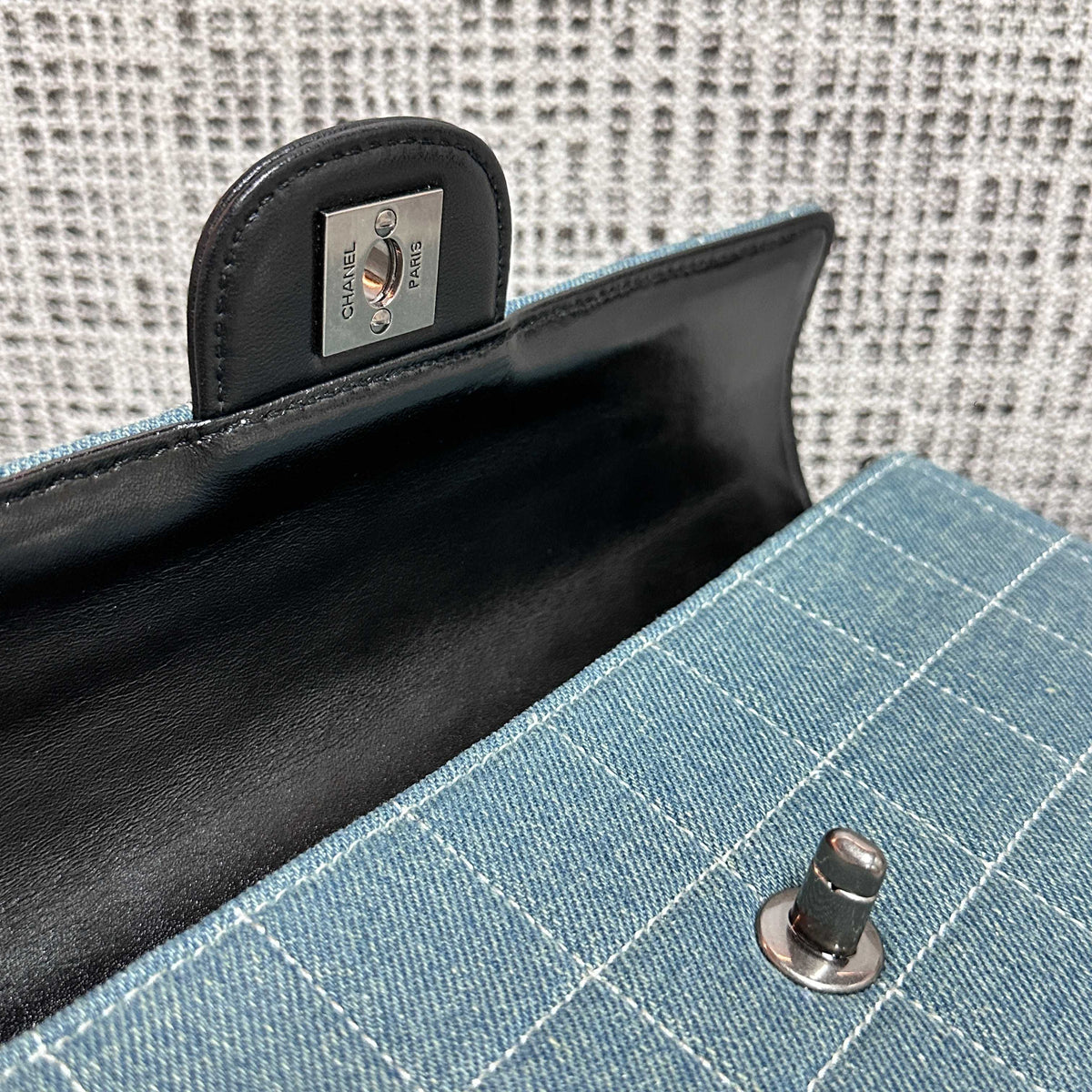 CC East-West Flap Bag 26cm Blue Plaid Denim