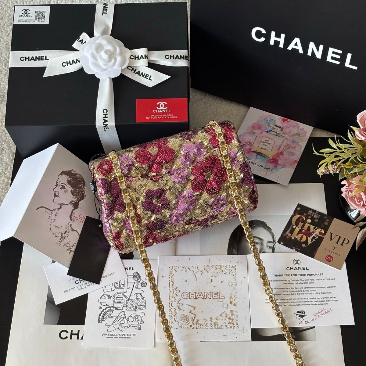 CC Flap Bag Floral 20cm Begie Pink Sequin Leather GHW 158375