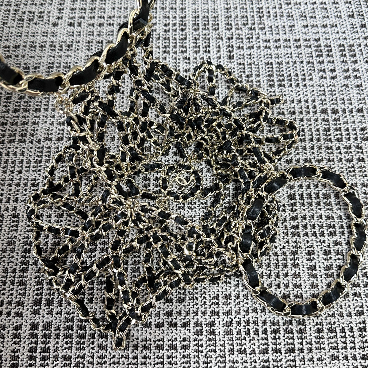 CC 21PF Chain Link Net Bag Drawstring Black Tweed Lambskin & Chain