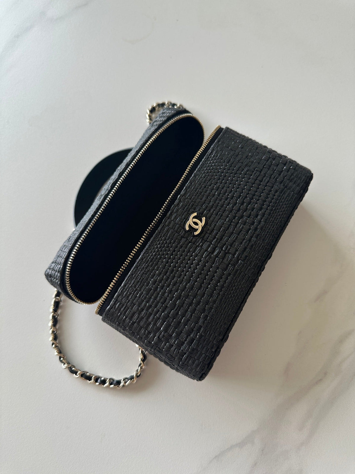 CC Vanity With Chain 17cm Black Woven Raffia & Lambskin 292223