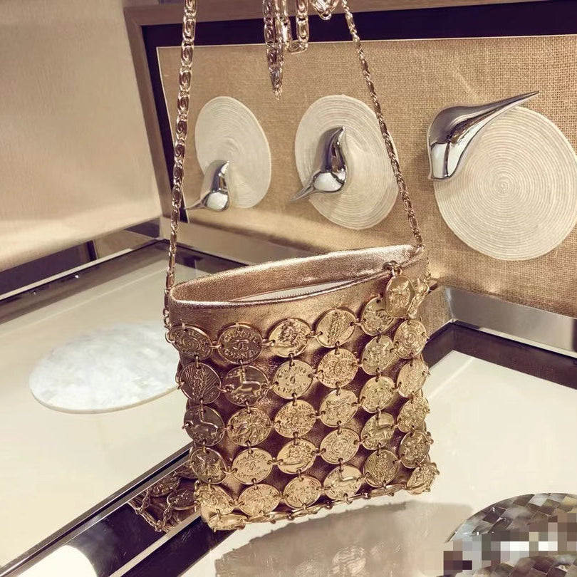CC Paris-Greece Medallion Crossbody Bag 19 Gold Lambskin Leather