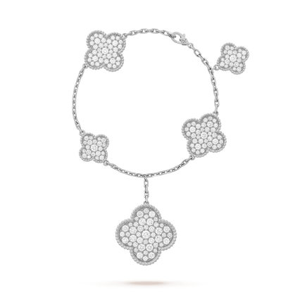 Magic Alhambra 6 Motifs Silver Diamond Bracelet