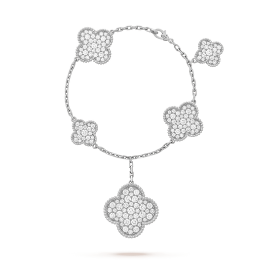 Magic Alhambra 6 Motifs Silver Diamond Bracelet