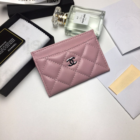 CC CARD HOLDER 11.2 BABY PINK CALFSKIN SILVER ICON