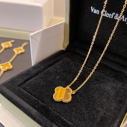 VCA Clover Necklace Tiger's Eye Gold