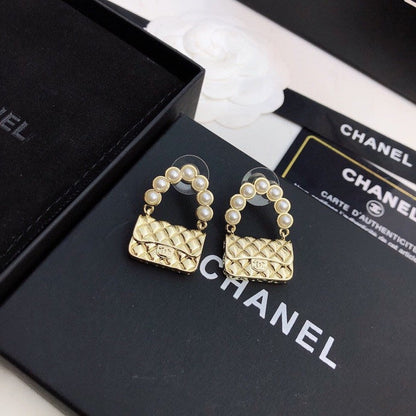 Chanel Pearl Quilted Flap Bag Earrings