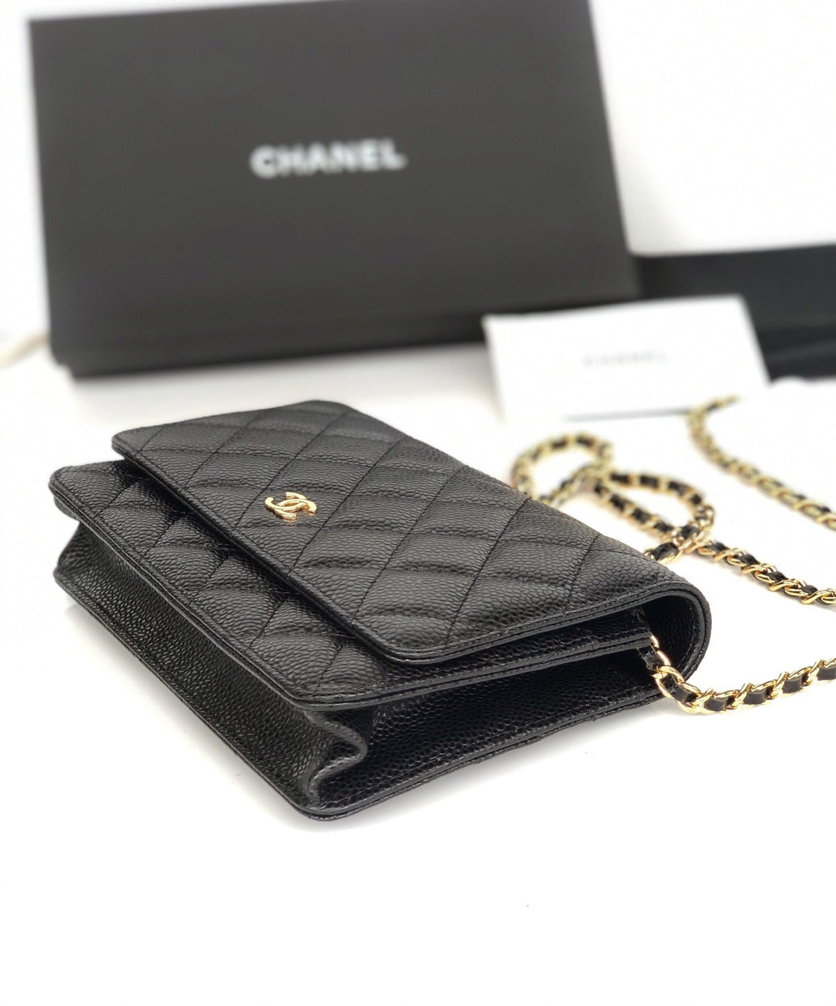CC WOC Fortune Bag Black Quilted Caviar Leather 223299