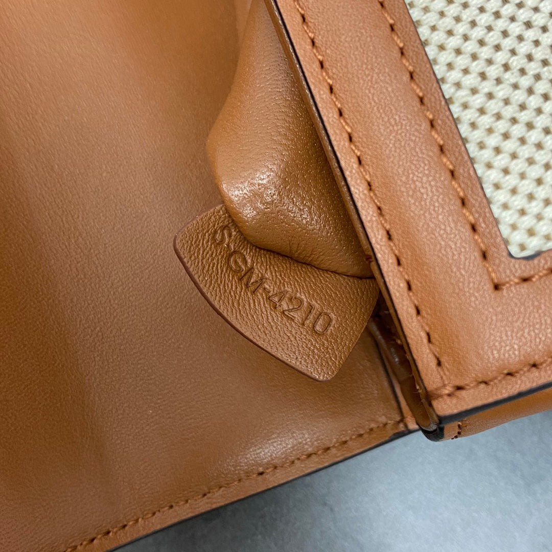 Celine 2026 Classique Triomphe Bag 18cm Tan Beige Textile Calfskin 283616