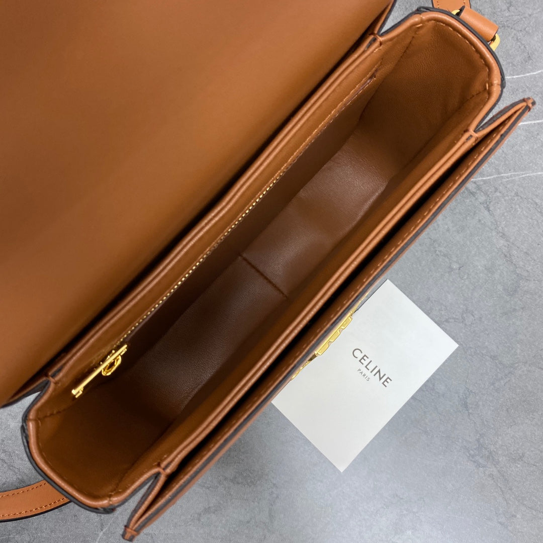 Celine 2026 Classique Triomphe Bag 18cm Tan Beige Textile Calfskin 283616