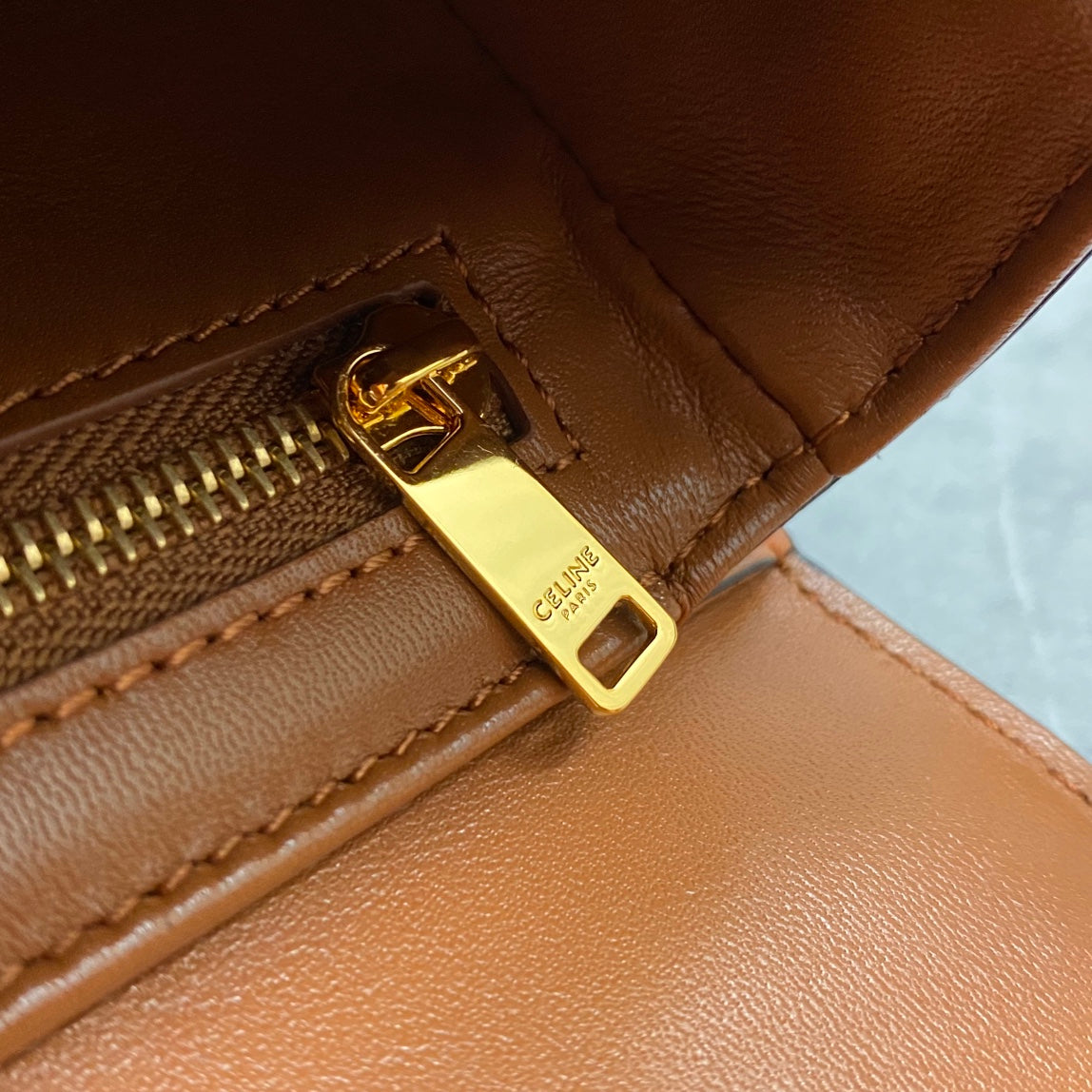 Celine 2026 Classique Triomphe Bag 18cm Tan Beige Textile Calfskin 283616