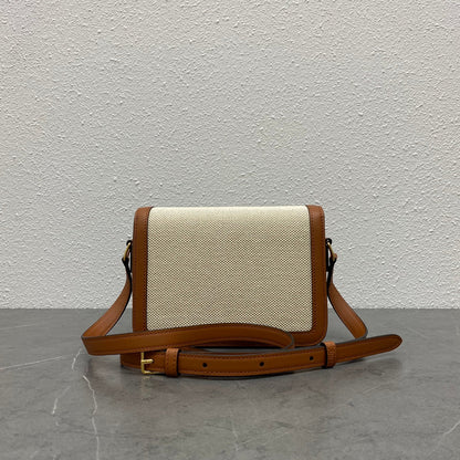 Celine 2026 Classique Triomphe Bag 18cm Tan Beige Textile Calfskin 283616