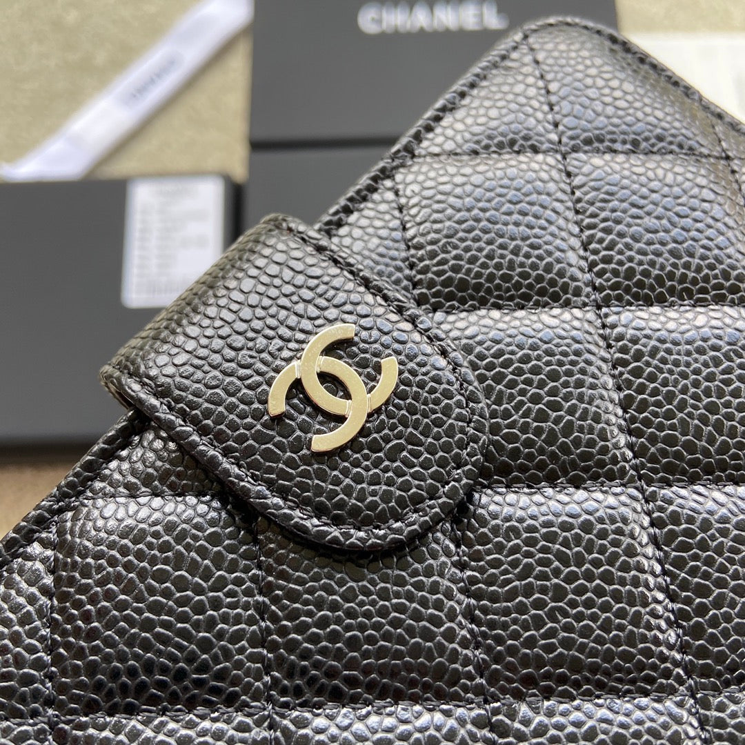 CC A48667 Zip Pocket Wallet Black Caviar Sliver Steel 229760