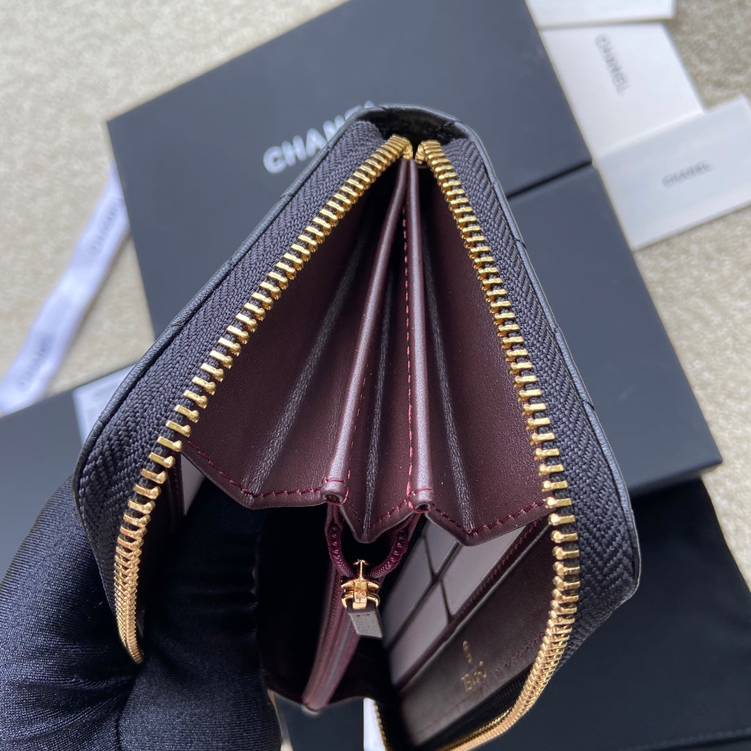 CC A50097 Classic Zipper Wallet Black Lambskin GHW 229662