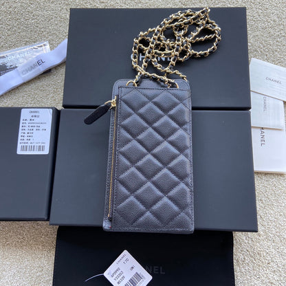 Chanel 2026 Phone Holder Crossbody Bag Black Caviar Leather