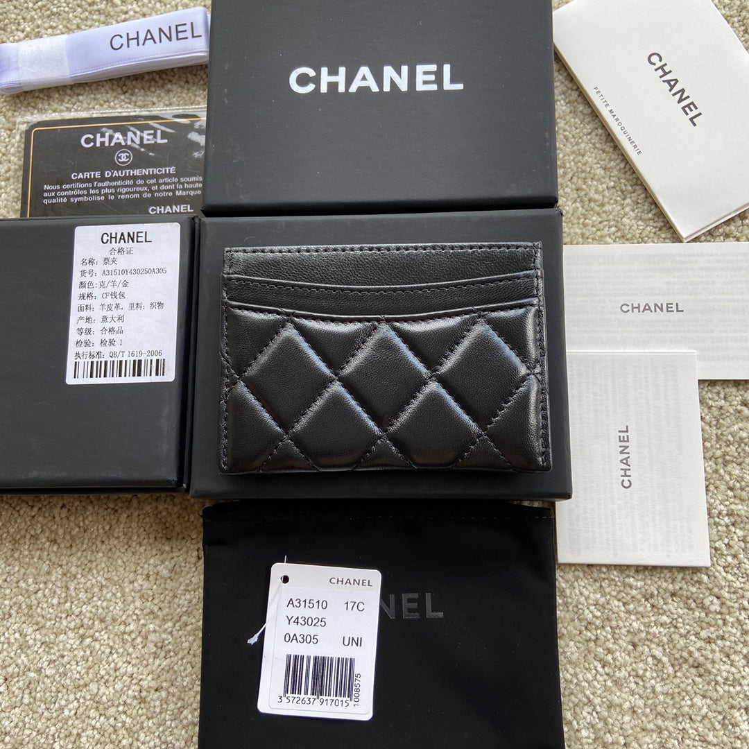 CC Classic Card Holder Black Sheepskin GHW 173996