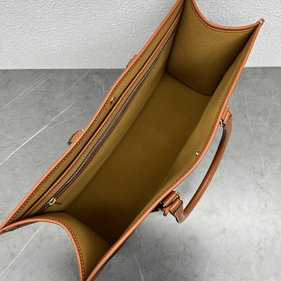 Celine 2026 Horizontal Cabas 43cm Black Brown Triomphe Canvas Calfskin
