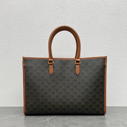 Celine 2026 Horizontal Cabas 43cm Black Brown Triomphe Canvas Calfskin
