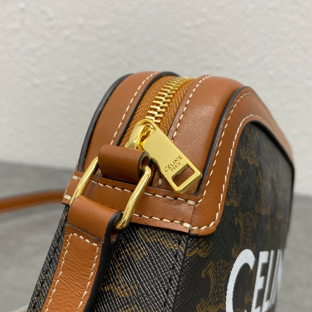 Celine 2026 Camera Bag 20cm Black Brown Canvas Leather 281916