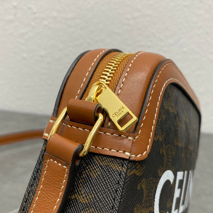 Celine 2026 Camera Bag 20cm Black Brown Canvas Leather 281916