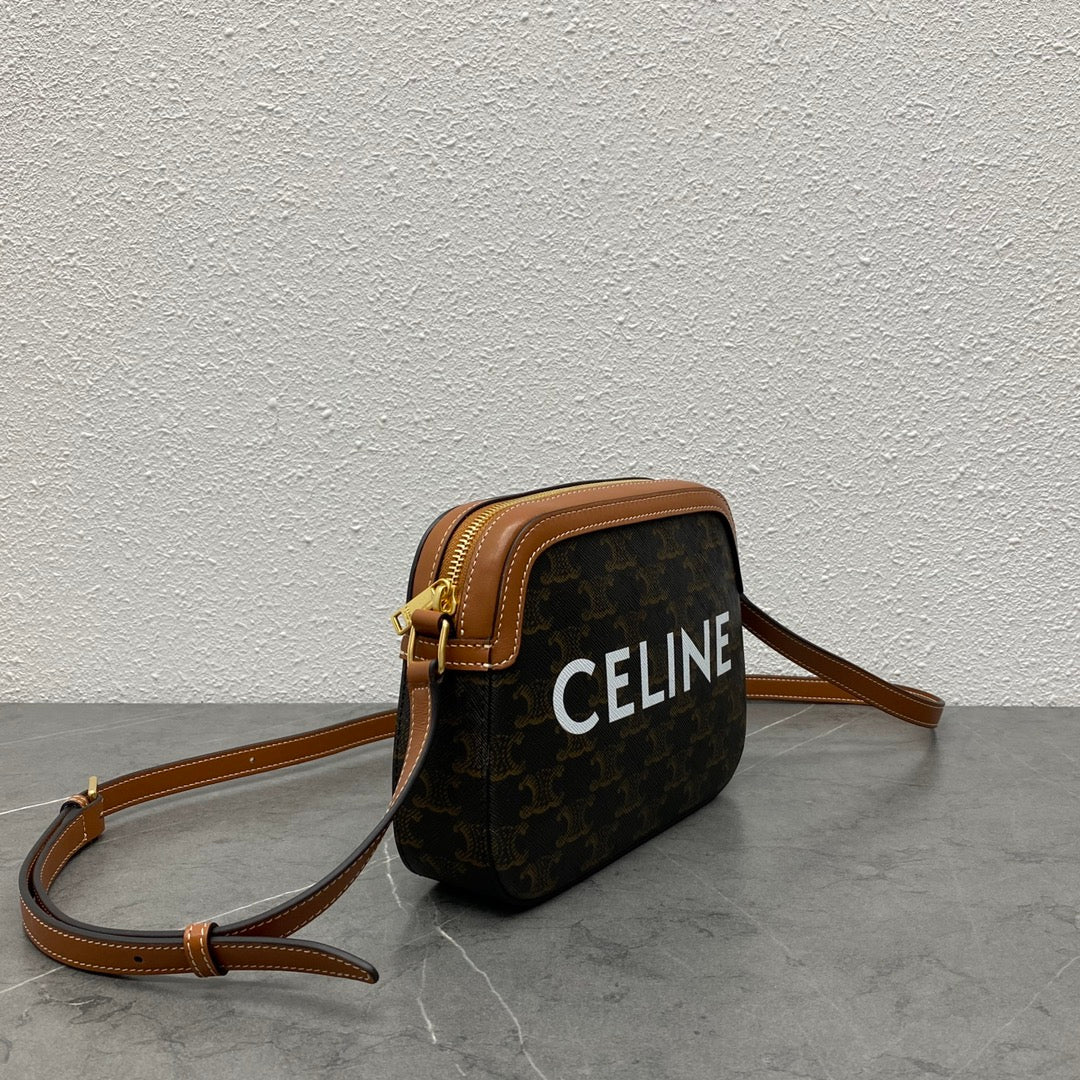 Celine 2026 Camera Bag 20cm Black Brown Canvas Leather 281916