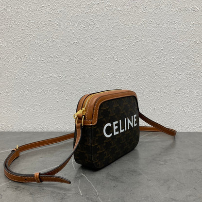Celine 2026 Camera Bag 20cm Black Brown Canvas Leather 281916
