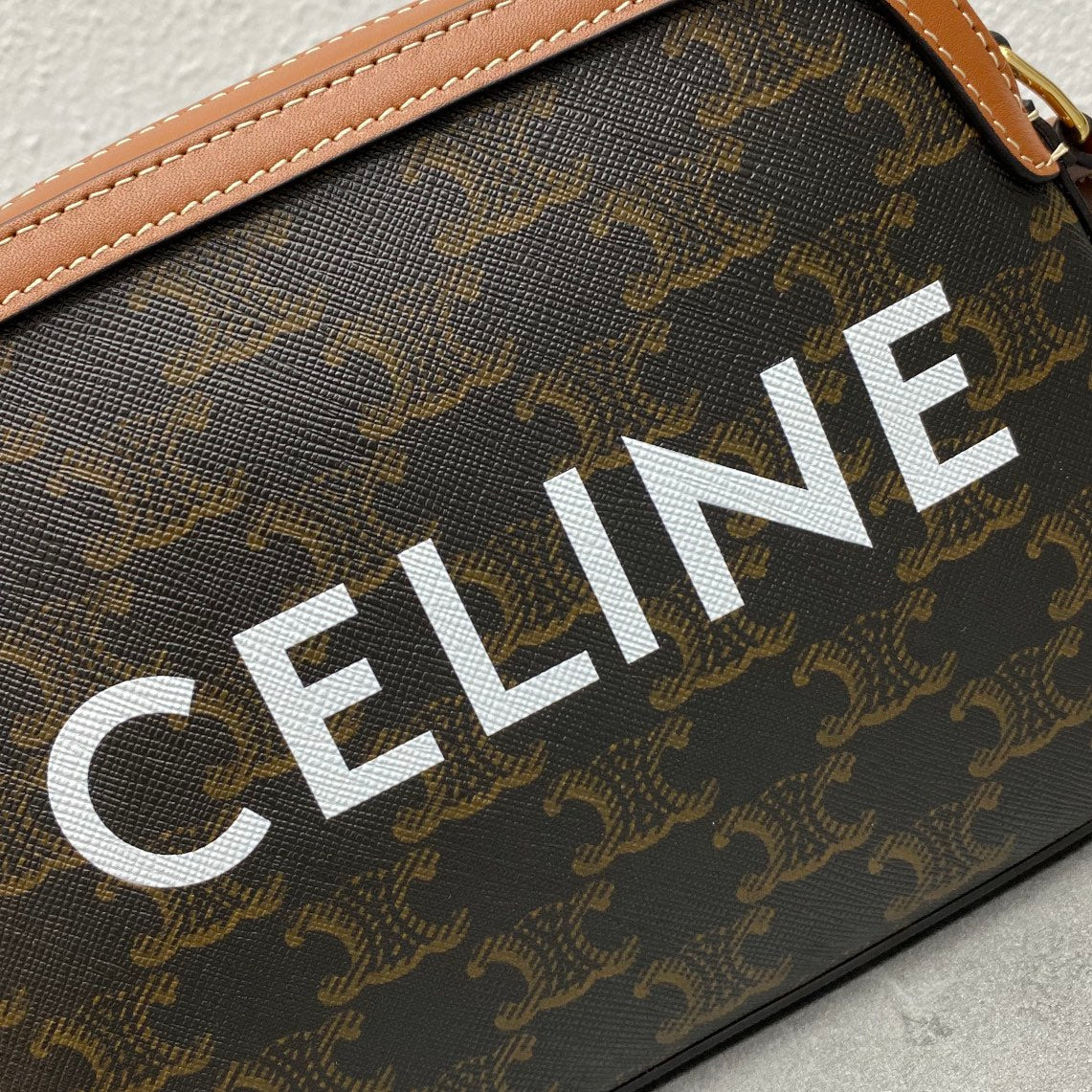 Celine 2026 Camera Bag 20cm Black Brown Canvas Leather 281916