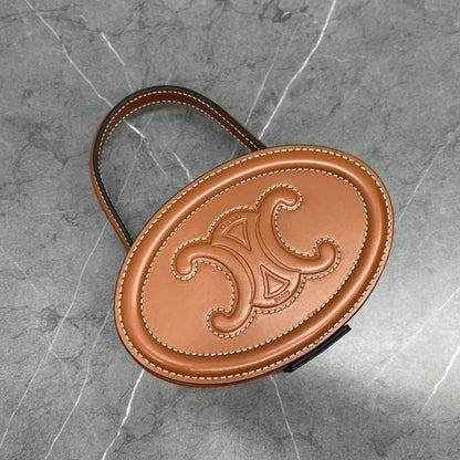 Celine 2026 Oval Minaudiere Cuir Triomphe Bag 14.5 Brown Leather