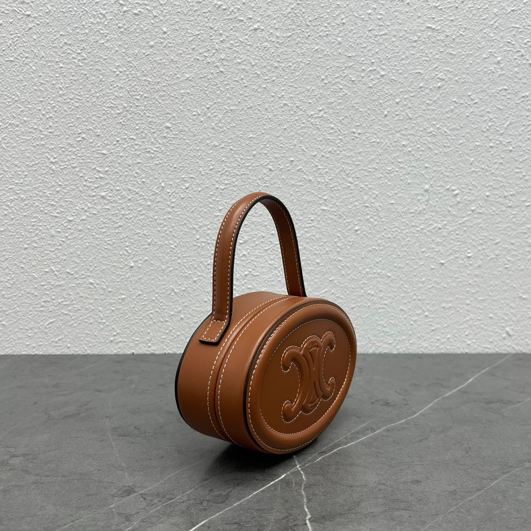 Celine 2026 Oval Minaudiere Cuir Triomphe Bag 14.5 Brown Leather