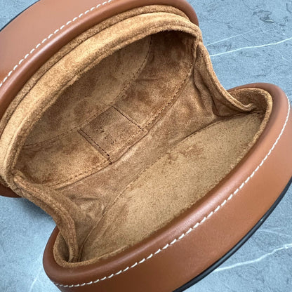Celine 2026 Oval Minaudiere Cuir Triomphe Bag 14.5 Brown Leather