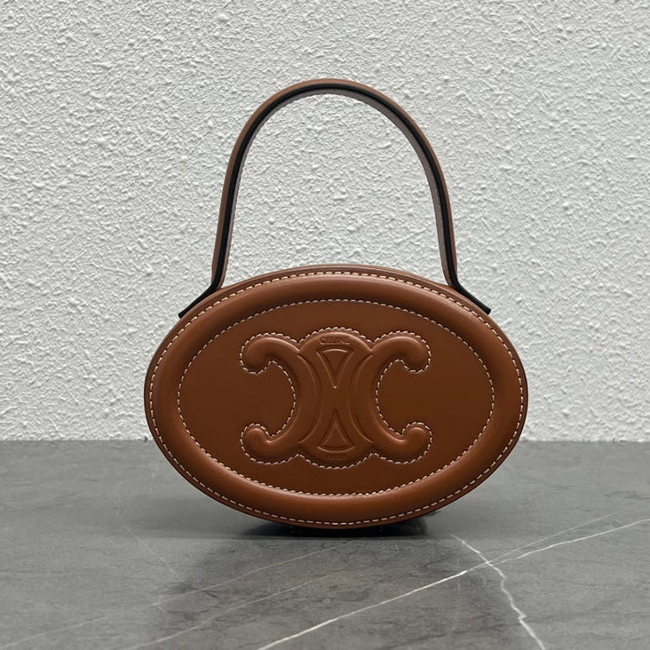 Celine 2026 Oval Minaudiere Cuir Triomphe Bag 14.5 Brown Leather