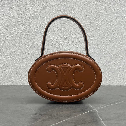 Celine 2026 Oval Minaudiere Cuir Triomphe Bag 14.5 Brown Leather