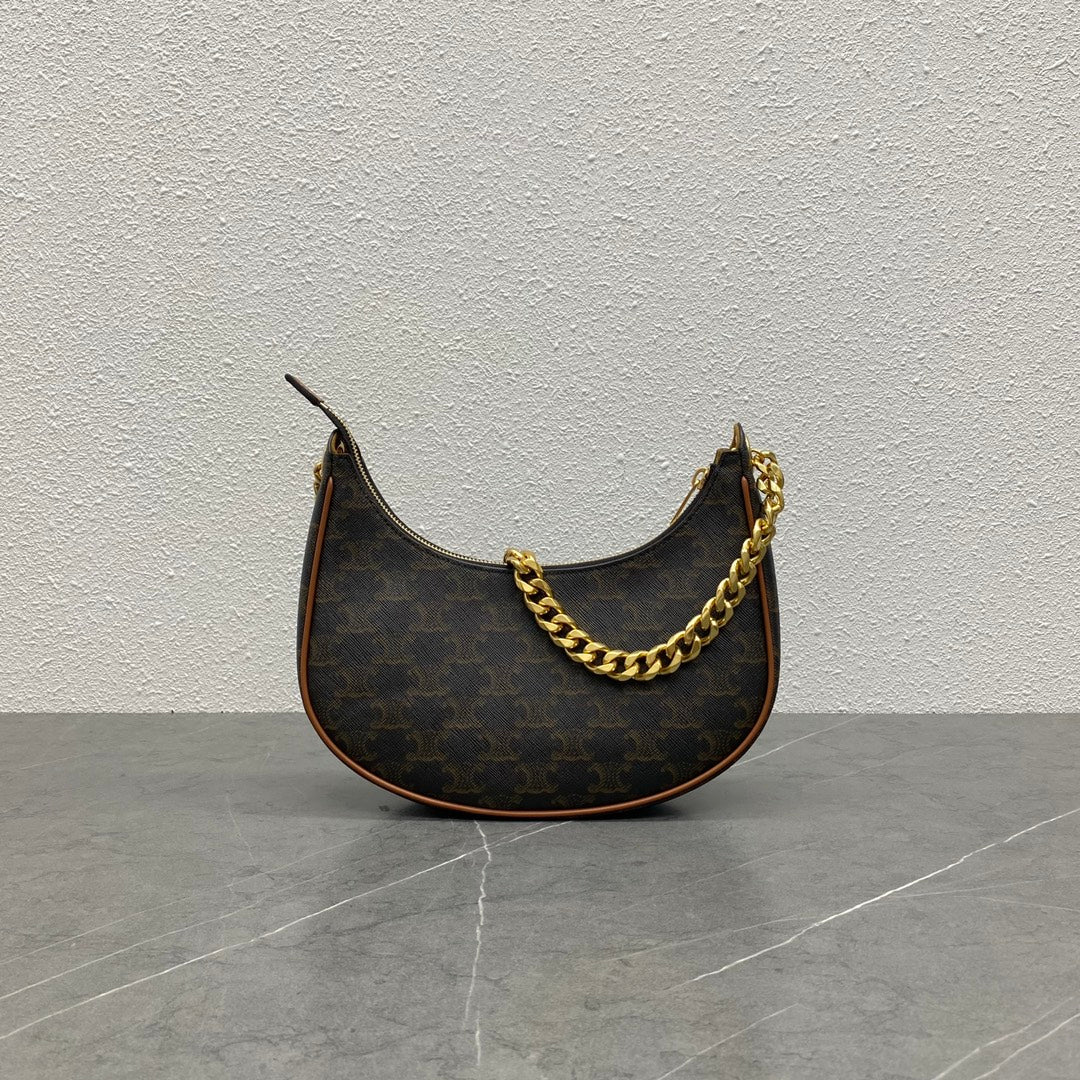 Celine 2026 Ava Bag 25cm Black Brown Triomphe Canvas Calfskin