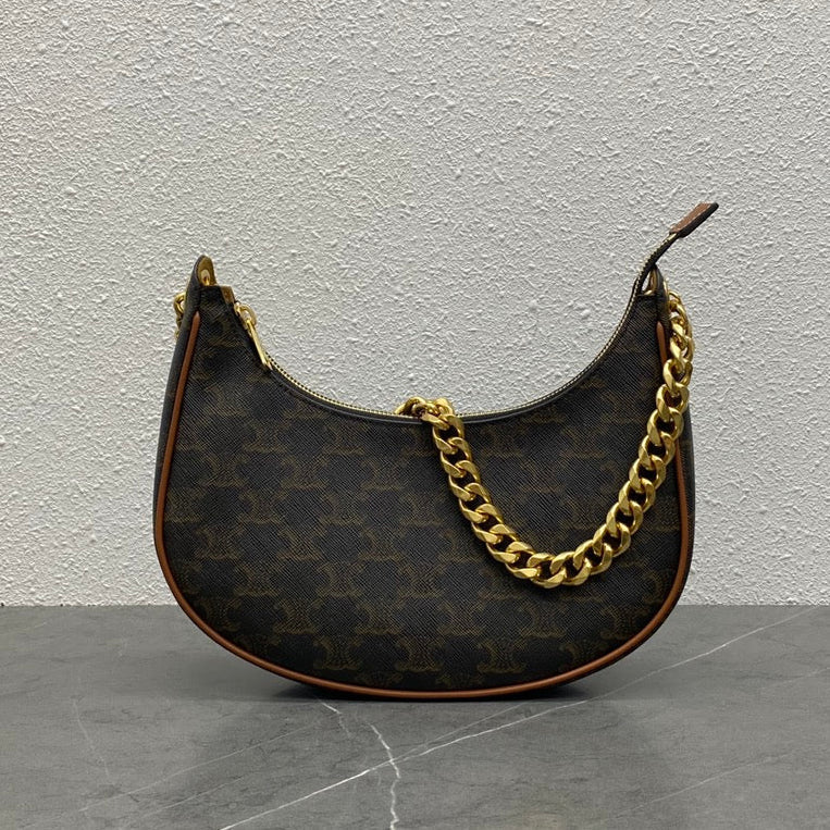 Celine 2026 Ava Bag 25cm Black Brown Triomphe Canvas Calfskin