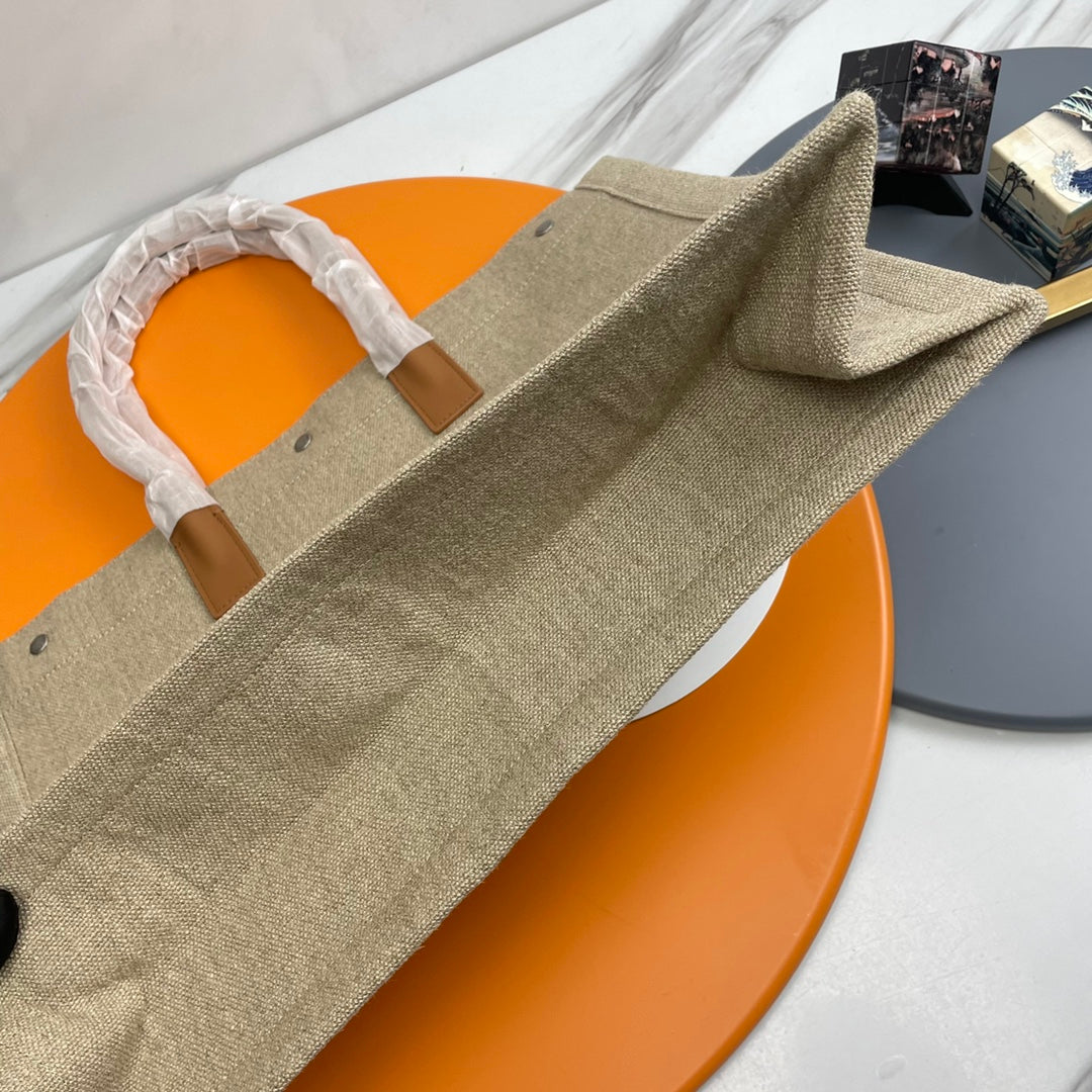 Rive Gauche Tote Brown Taupe Canvas Leather Trim 286030