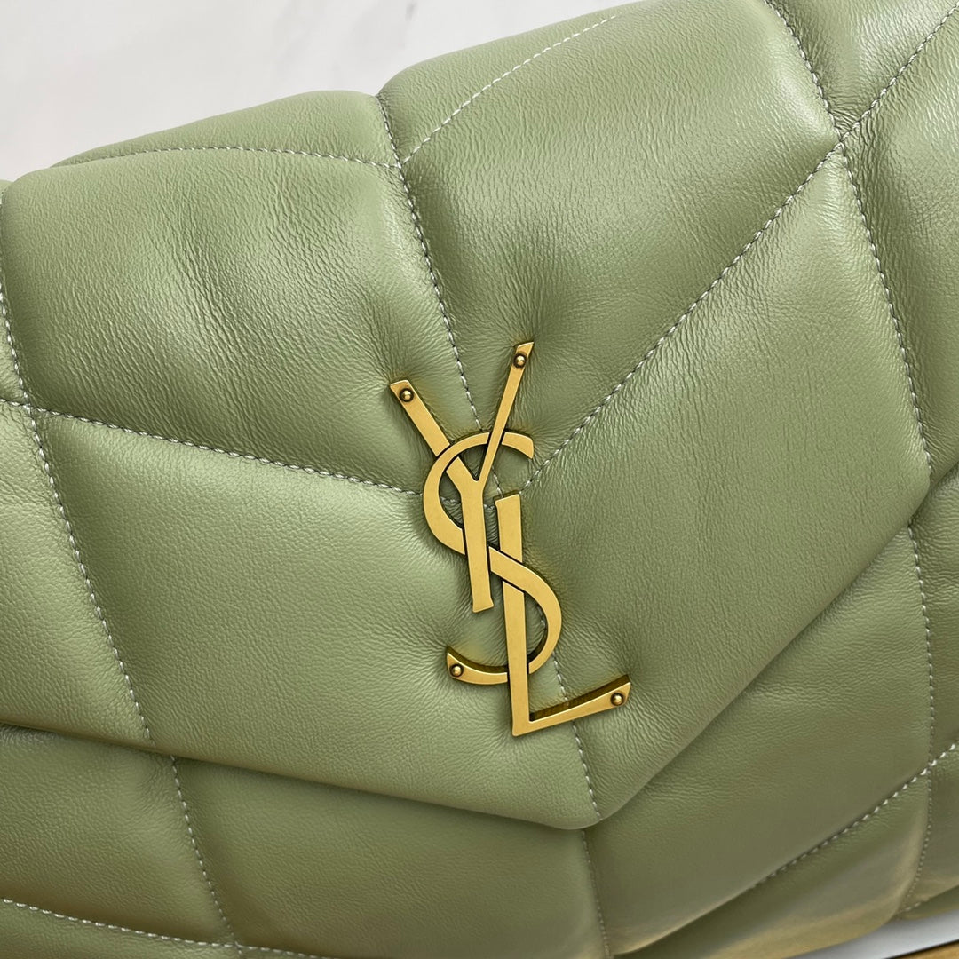 YSL Loulou Puffer Medium Bag 35cm Matcha Green Glossy Leather