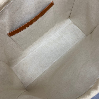 Celine 2026 Cuir Triomphe Cabas Drawstring Tote Bag Natural Tan Canvas Calfskin