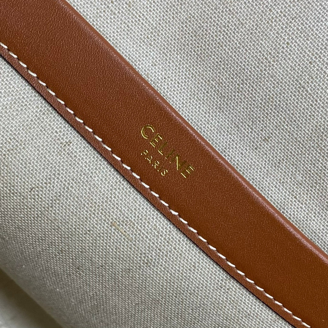 Celine 2026 Cuir Triomphe Cabas Drawstring Tote Bag Natural Tan Canvas Calfskin