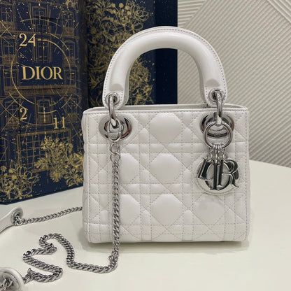 Dior 2026 Lady Bag 17cm White Lambskin With Silver Hardware