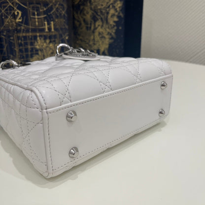 Dior 2026 Lady Bag 17cm White Lambskin With Silver Hardware
