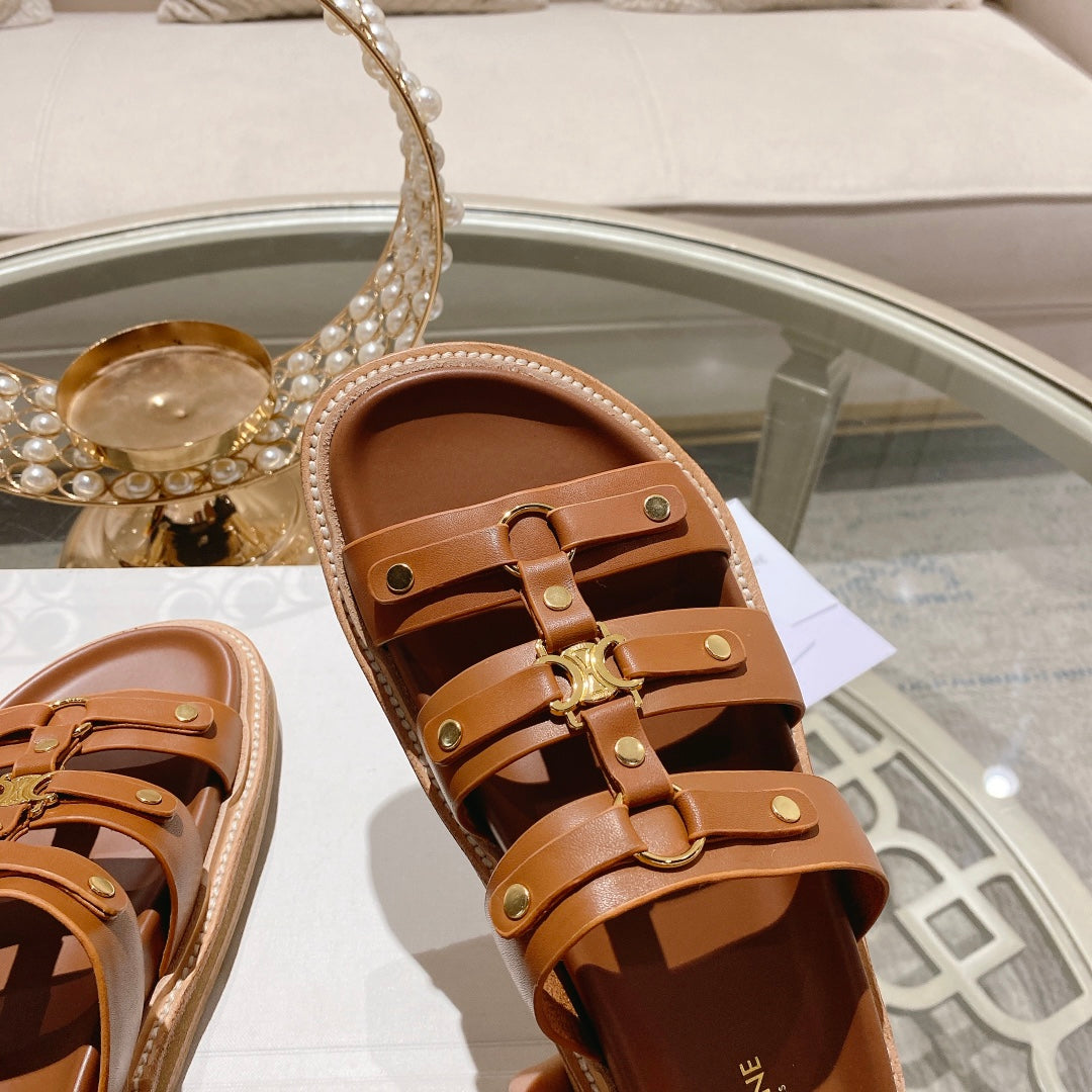 Celine 26 Tippi Slide Sandals Calfskin Leather 736590