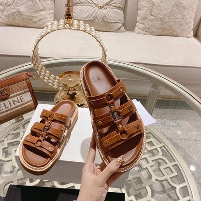 Celine 26 Tippi Slide Sandals Calfskin Leather 736590