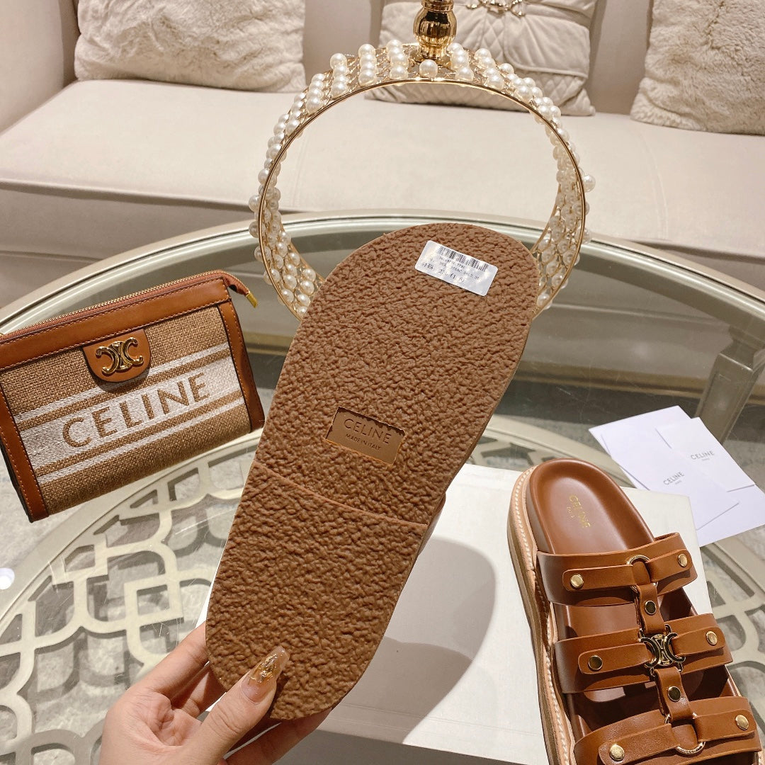 Celine 26 Tippi Slide Sandals Calfskin Leather 736590