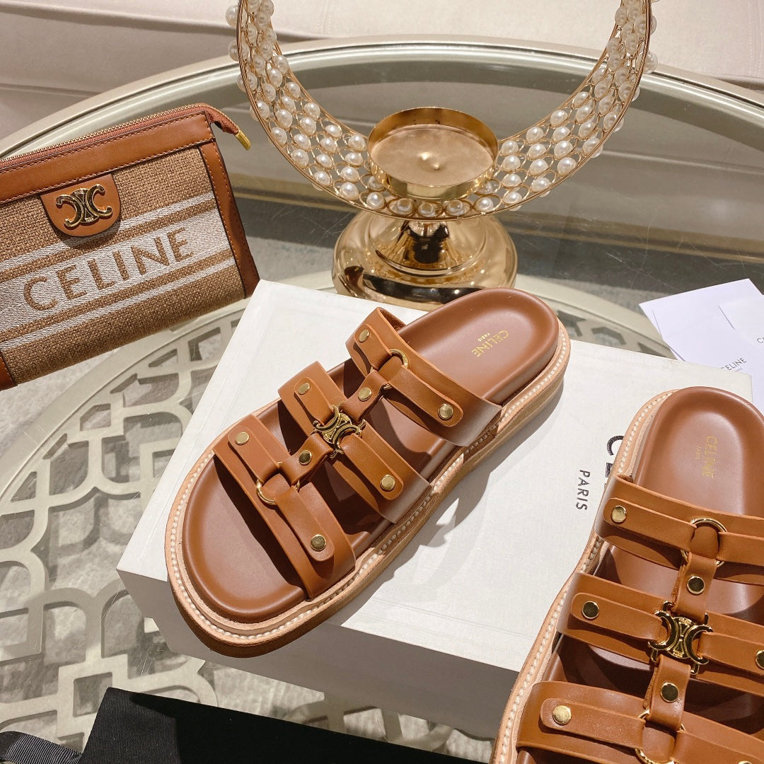 Celine 26 Tippi Slide Sandals Calfskin Leather 736590