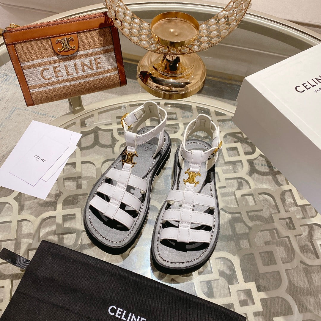 CL Clea Triomphe Gladiator Sandal 40mm White Black Calfskin 600371