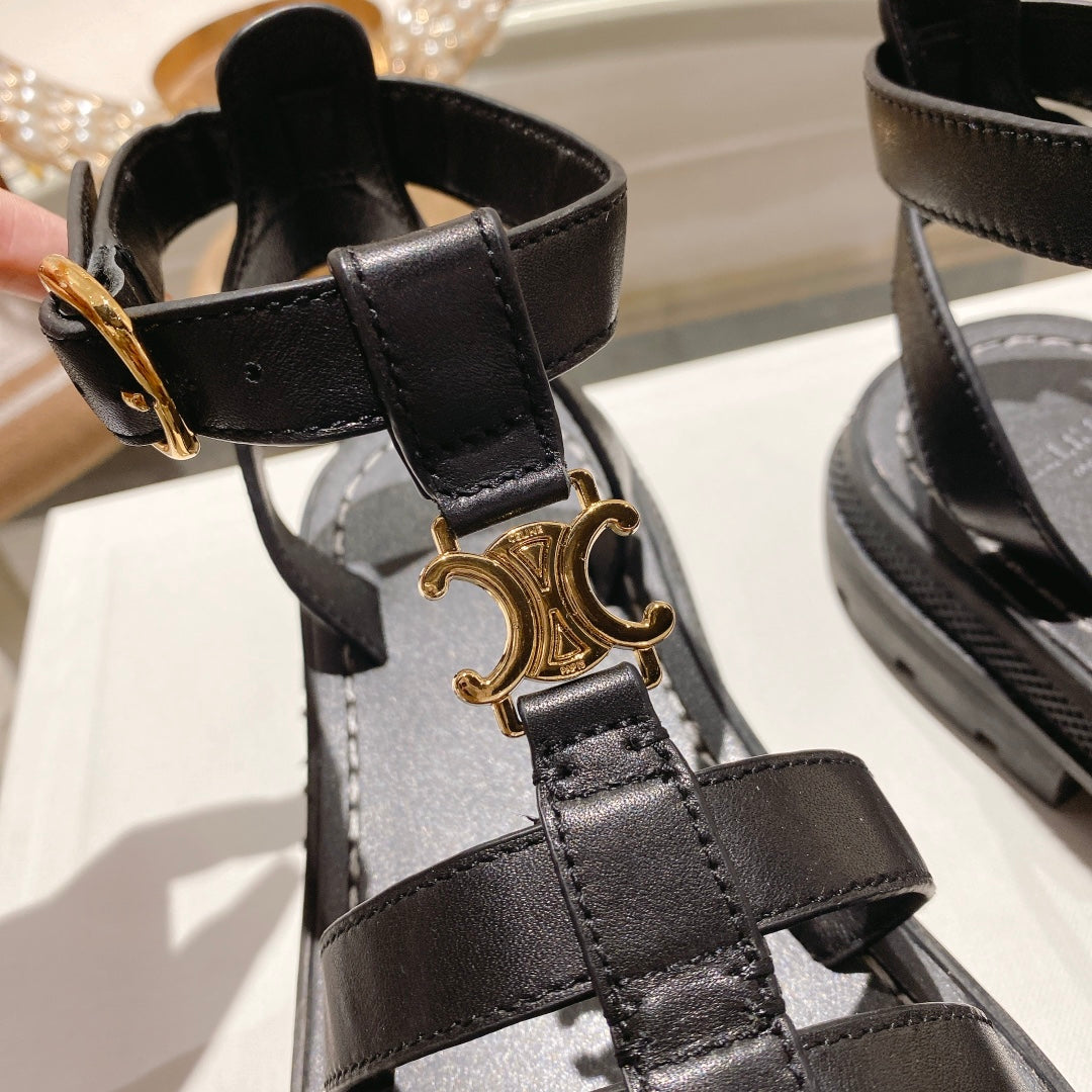 CL Clea Triomphe Gladiator Sandal 40mm Black Calfskin 600373